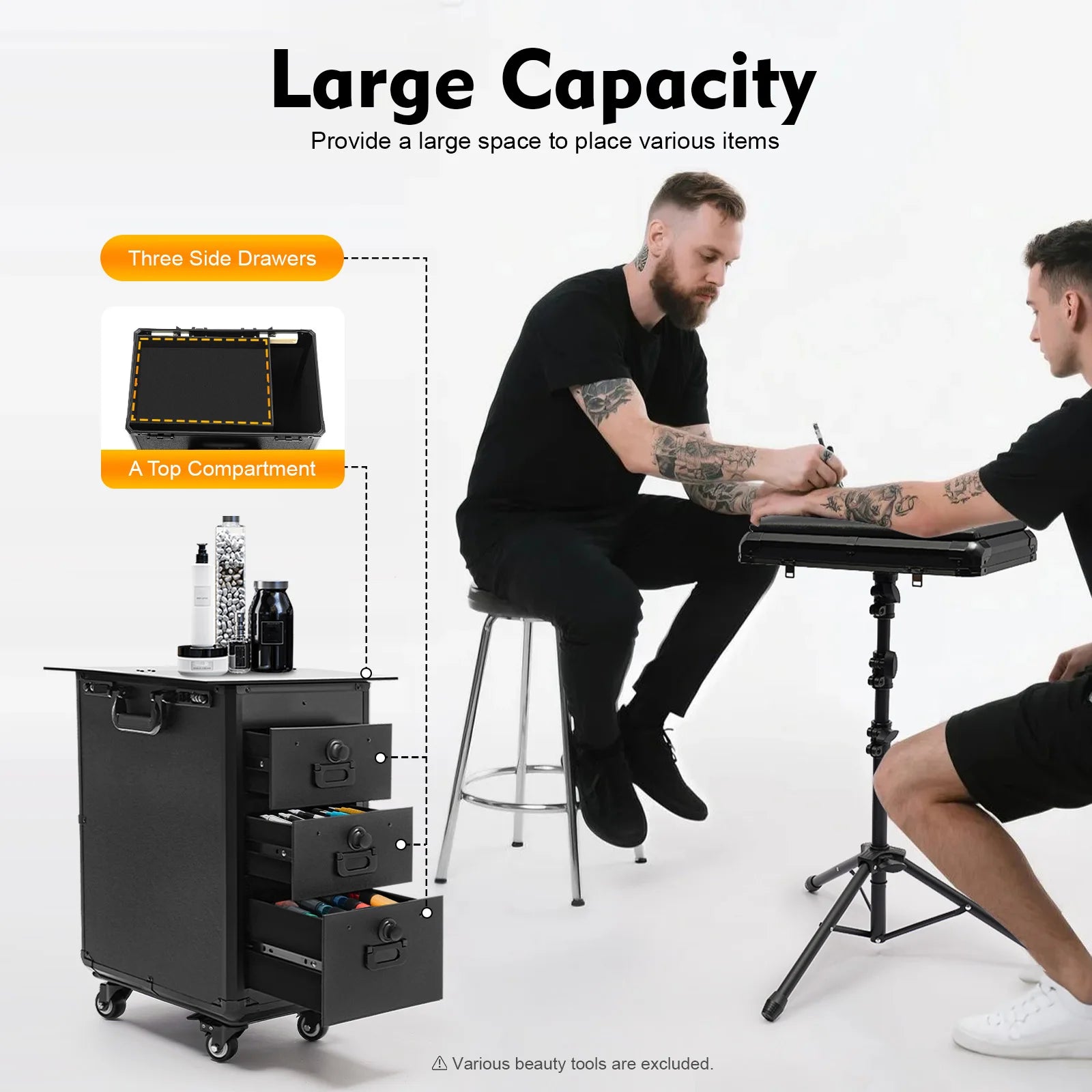 Rolling Makeup Case 3-Drawer Mobile Cosmetic Trolley Mobile Cosmetics Organizer Salon Barber Case Traveling