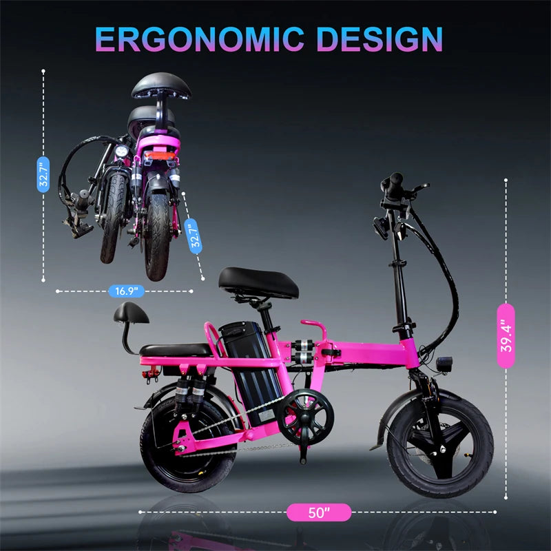 Adult Folding Electric Bike 25 MPH 48V 20Ah Removable Battery Commuting Folding Ebike for Adult Teens with Two Seats