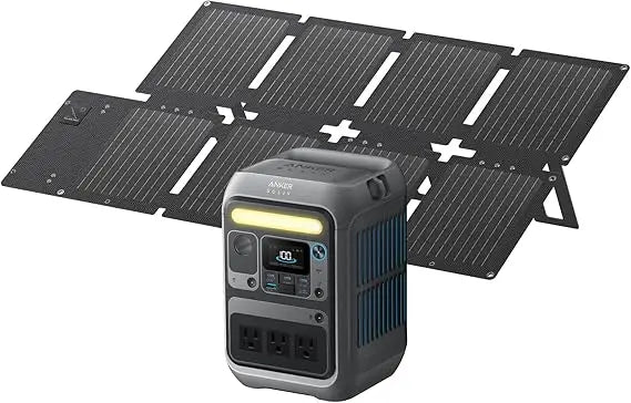 Solar Generator SOLIX C300 with 60W Solar Panel, 288Wh Portable Power Station, 300W (600W Surge), LiFePO4 Battery, 140W Tw