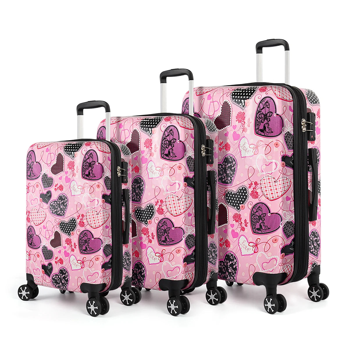 3 Piece Luggage Set Hardshell Expandable Suitcase with Spinner Wheels &TSA Lock Print Lightweight Travel Suitcase Set-20"/24"/28