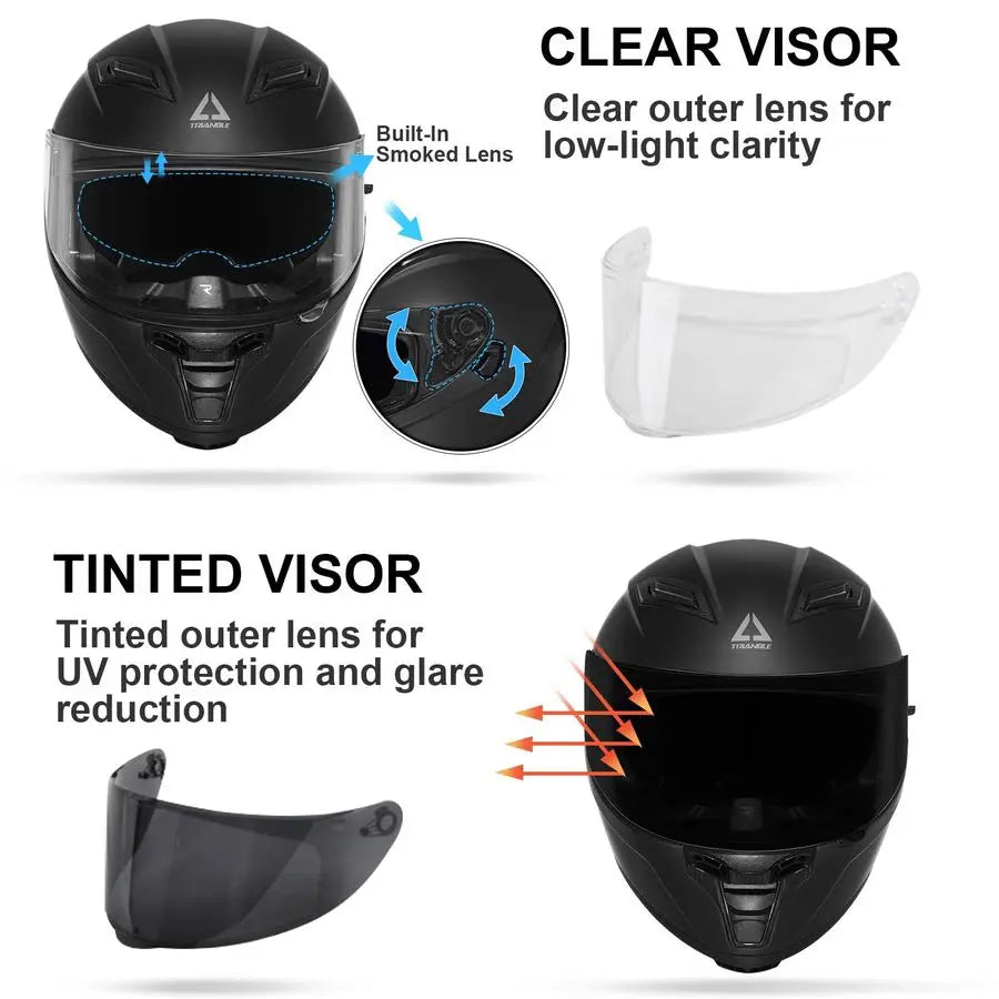 FF351 Motorcycle Helmet for Street Bike, Black, DOT Approved