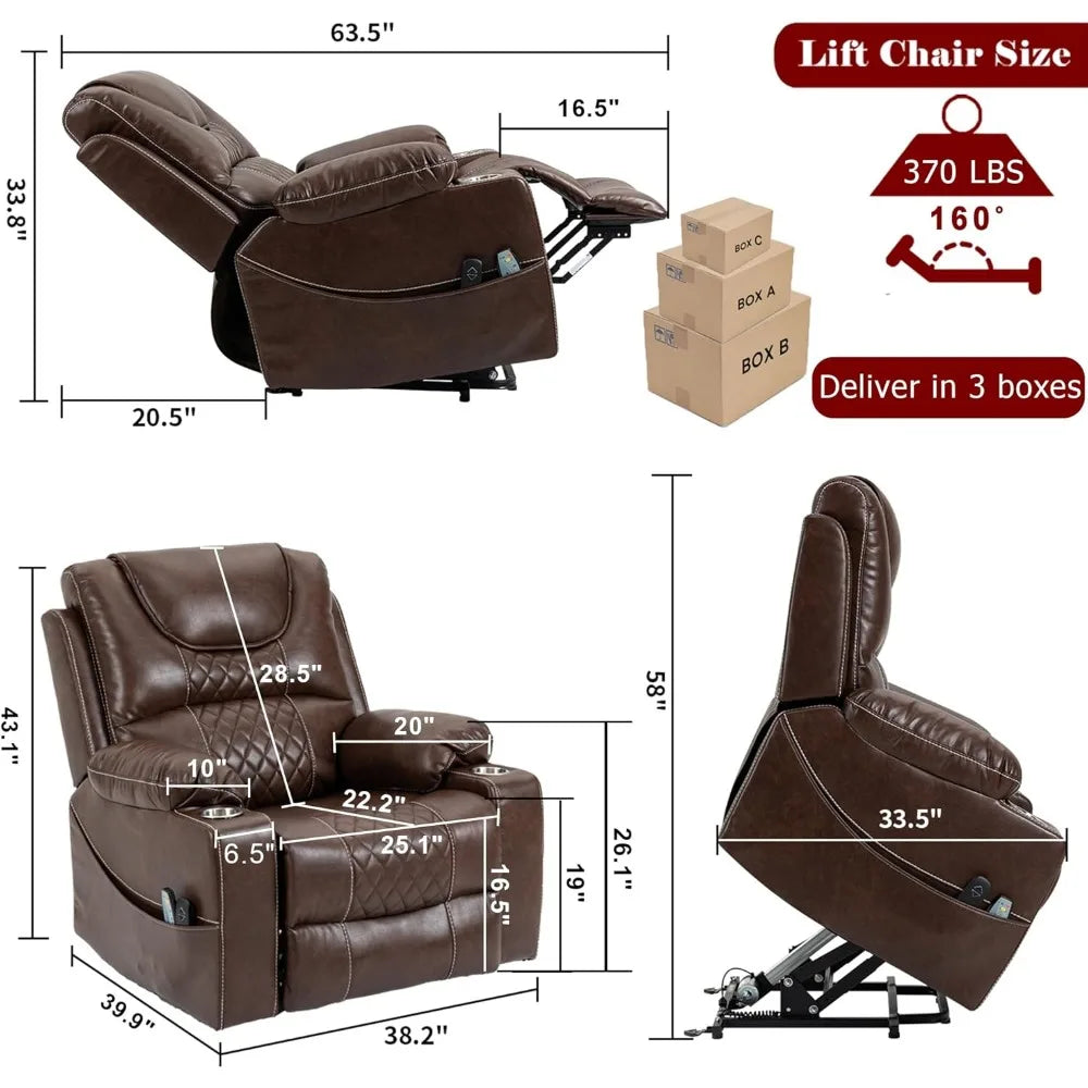 Power Lift Recliner Chair Sofa with Massage and Heat for Big and Tall Elderly,Infinite Positions,Single Motor,Cup ,Customized