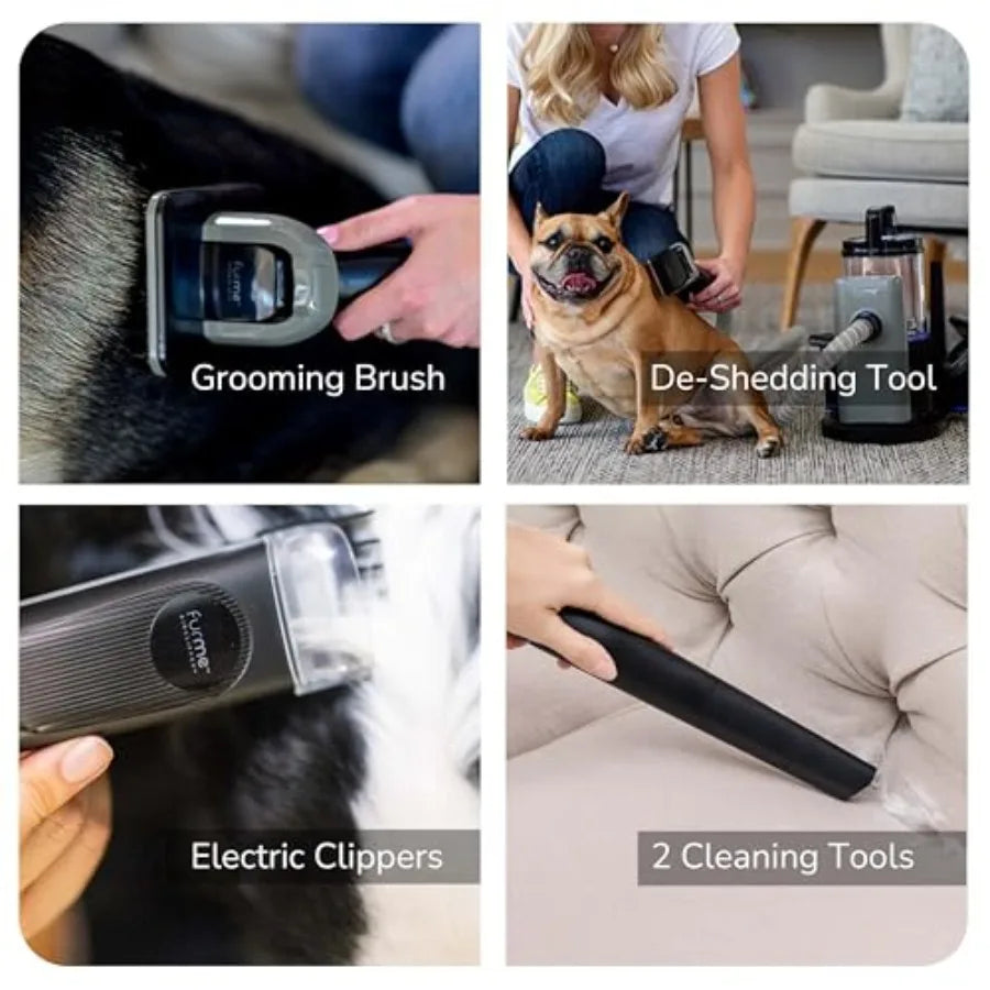 Professional Plus Pet Grooming Vacuum Kit for Cat Dog - Quiet Safe Hair Remover with Brush Clipper Shedding Cleaner Tools 2L Ca