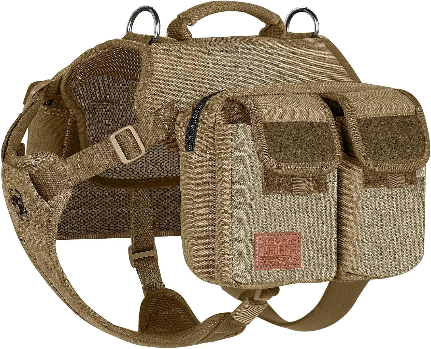 Dog Hiking Backpack, Dog Pack for Medium Large Dogs, Hoppy Camper 3.0 Dog Saddle Bag Harness Outdoor Hiking (L, Brown)