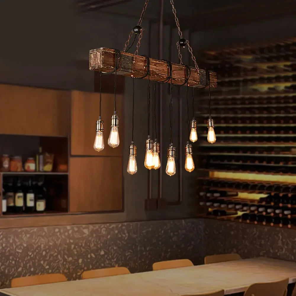 Wooden Beam Light Rustic Farmhouse Chandelier Wooden Pendant Light Fixture for Pool Table Kitchen Island