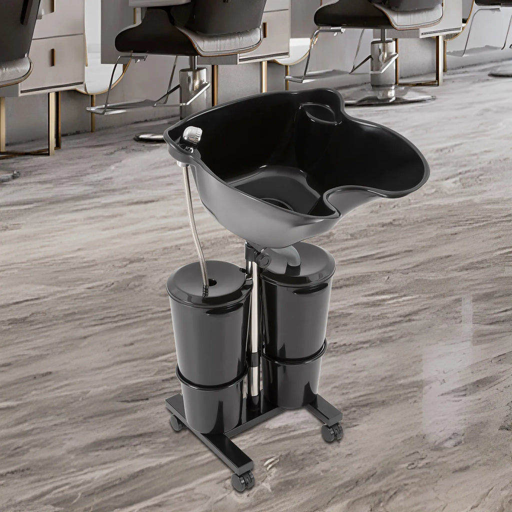 Portable Shampoo Bowl with 2 Buckets Adjustable Height & 270° Salon Hair Washing Sink for Elderly, Pregnant, Home Salon