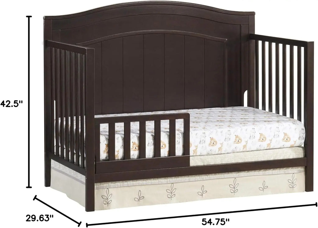 4-in-1 Convertible Crib, Espresso Brown Finish, Greenguard Gold Certified Baby Crib to Toddler Bed Conversion