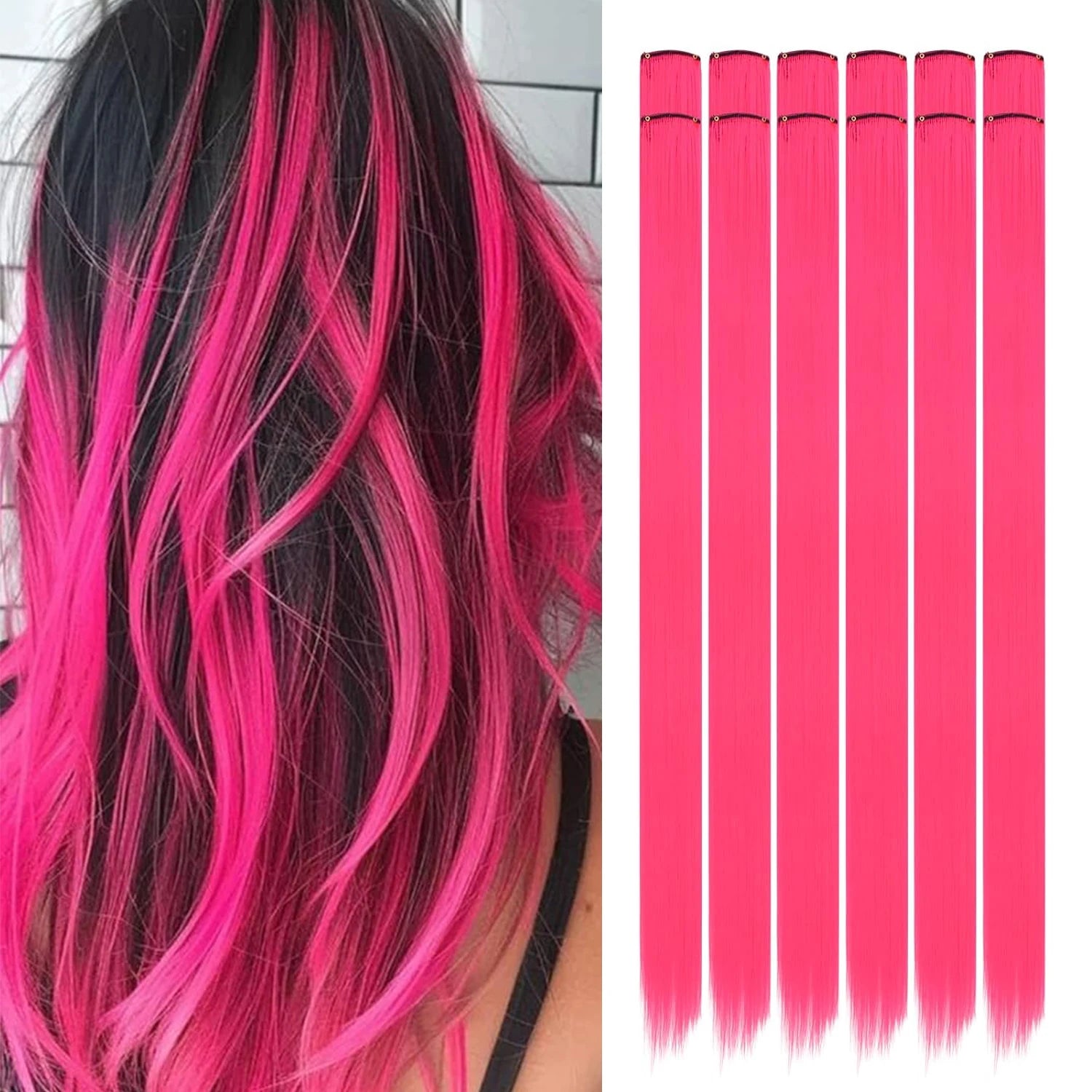 22 inch Colored Hair Extensions Straight Hairpiece, Colorful Hair Extensions Party Highlights Clip in Long Synthetic Hair Extens