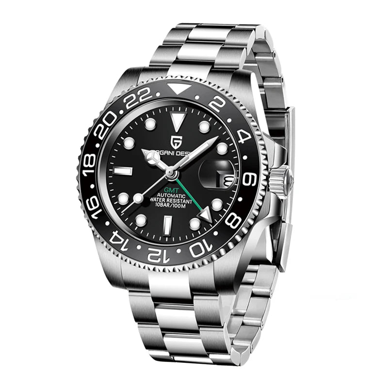 New PAGANI DESIGN GMT Automatic Wristwatch Stainless Steel 100M Waterproof Watch Top Brand 40mm Mechanical luminous Watch Men