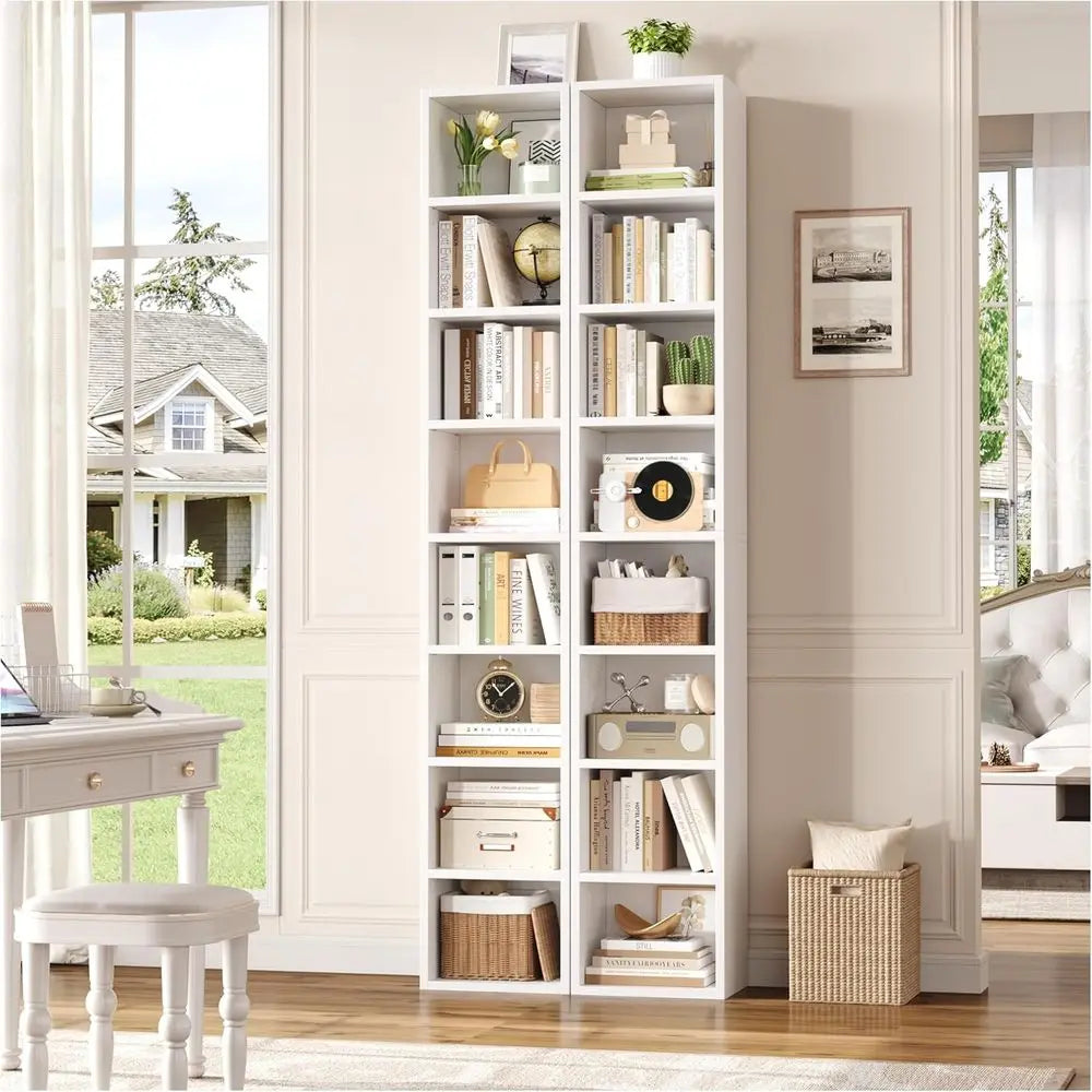 8-Tier Media Tower Rack, 11.6 X 9.3 X 70.9 Inches CD DVD Slim Storage Cabinet with Adjustable Shelves, Tall Narrow Bookcase Disp