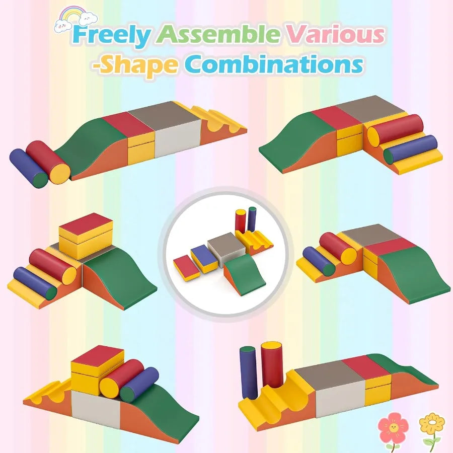 Indoor Climbing Toys Equipment for and Soft Foam Climbing Blocks with PU Leather Gym Climb Crawl Classic Grey Macaron Soft Acti
