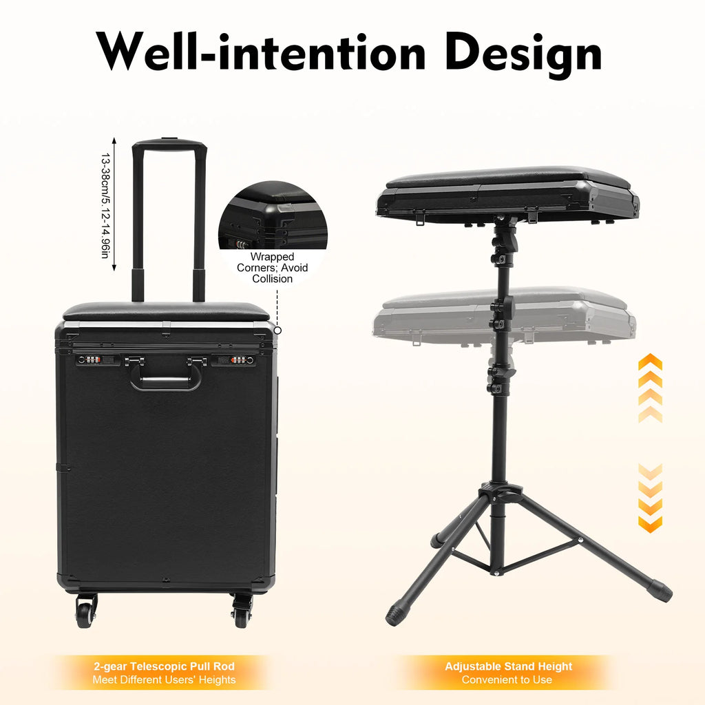 Rolling Makeup Case 3-Drawer Mobile Cosmetic Trolley Mobile Cosmetics Organizer Salon Barber Case Traveling