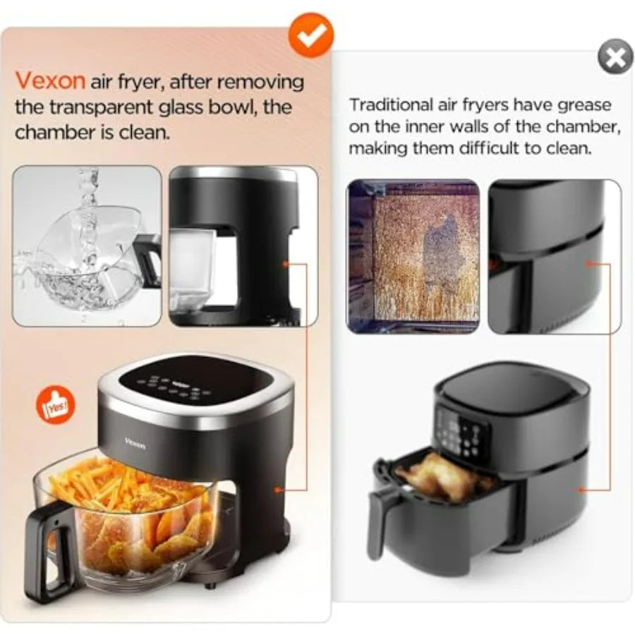 4.5QT Glass Air Fryer with Viewing Glass Pot for Air Frying Roasting Reheating Dehydrating Nonstick Dishwasher Safe Basket 97 L