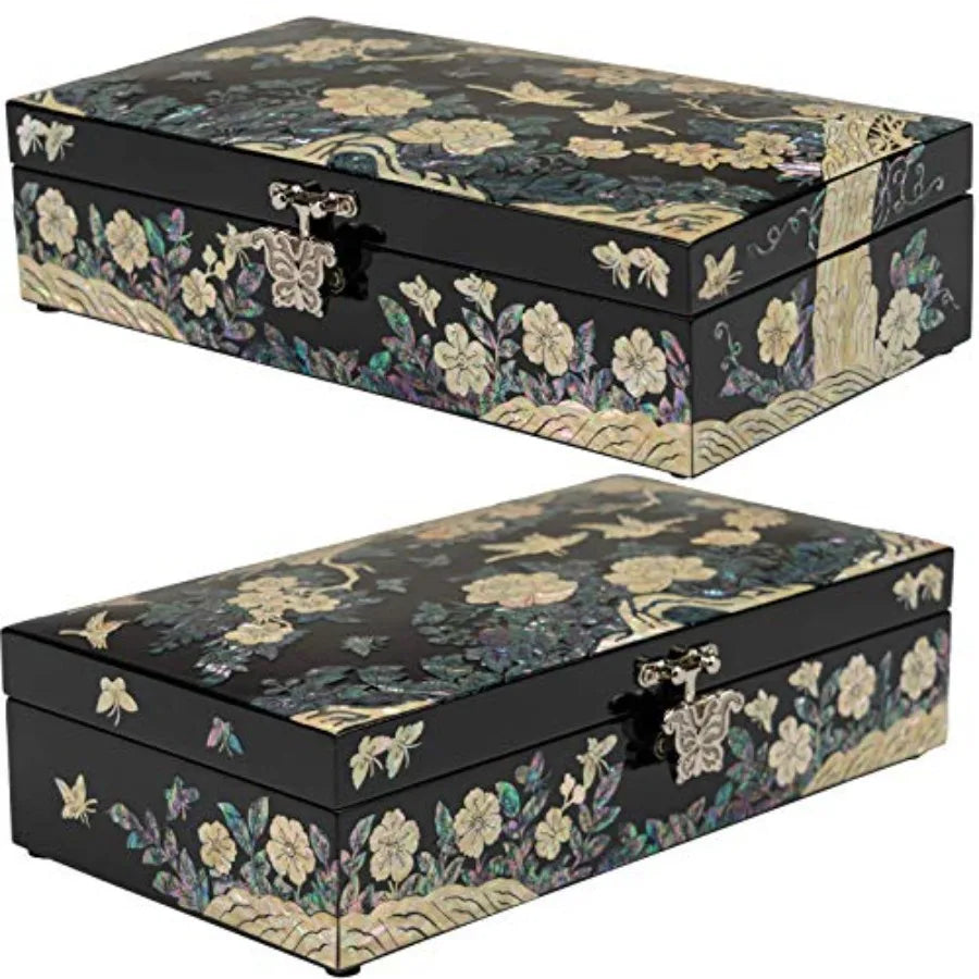 Mother of Pearl Large Jewelry Box with Ring Tray - Handmade Unique Gifts for Women - Abalone Shell Keepsake Decorative Box