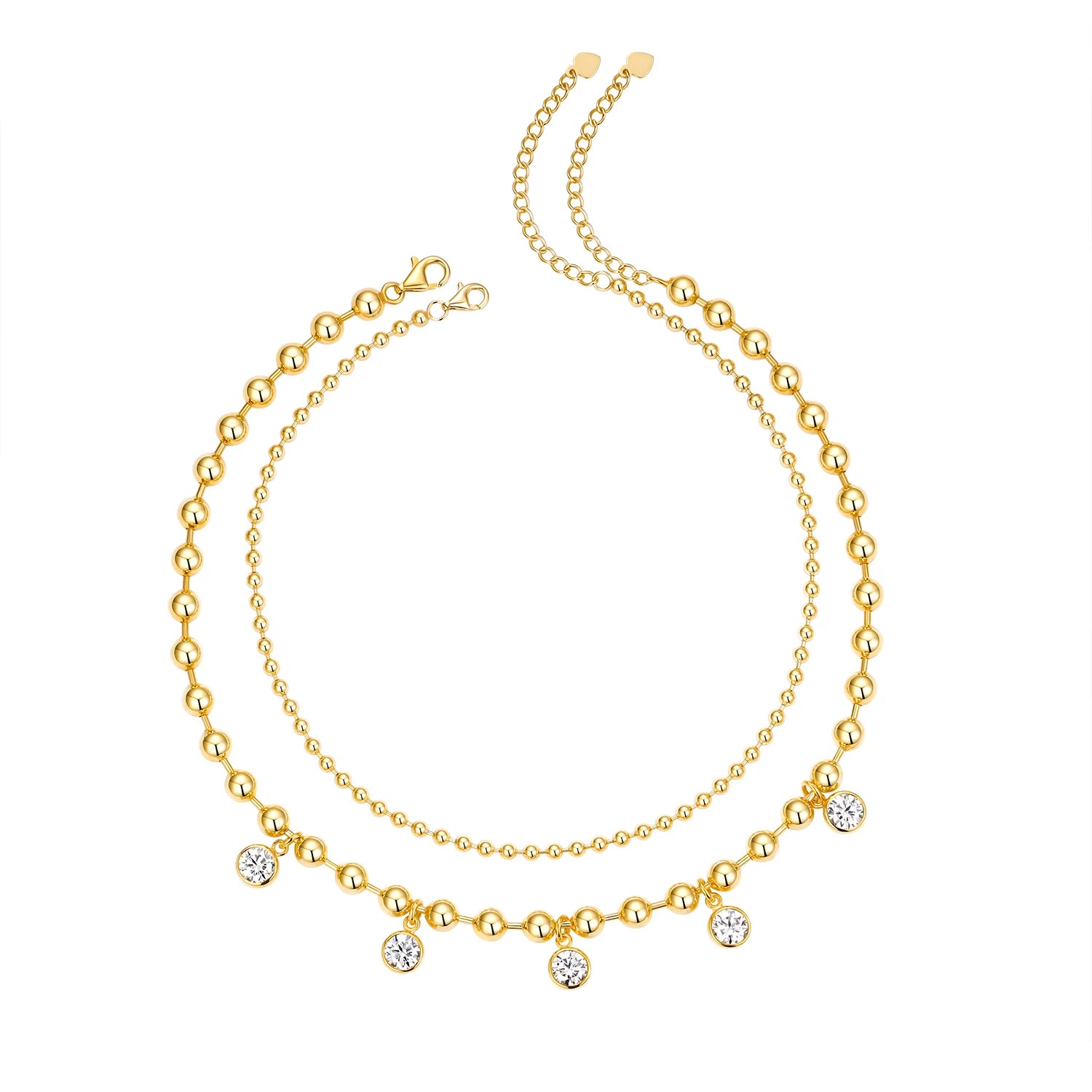 JIUZUAN Moissanite Earrings Layered Necklace 925 Silver 18K Gold Plated Beaded Jewelry Gift Comes with Certificate