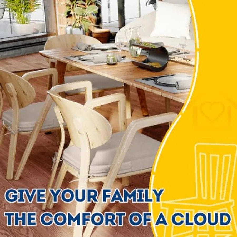 D-Shaped Chair Cushions 2" Thick Dining Chair Pads with Ties and Removable Machine-Washable Cover 17" x 16" Set of 6 Oatmeal Be