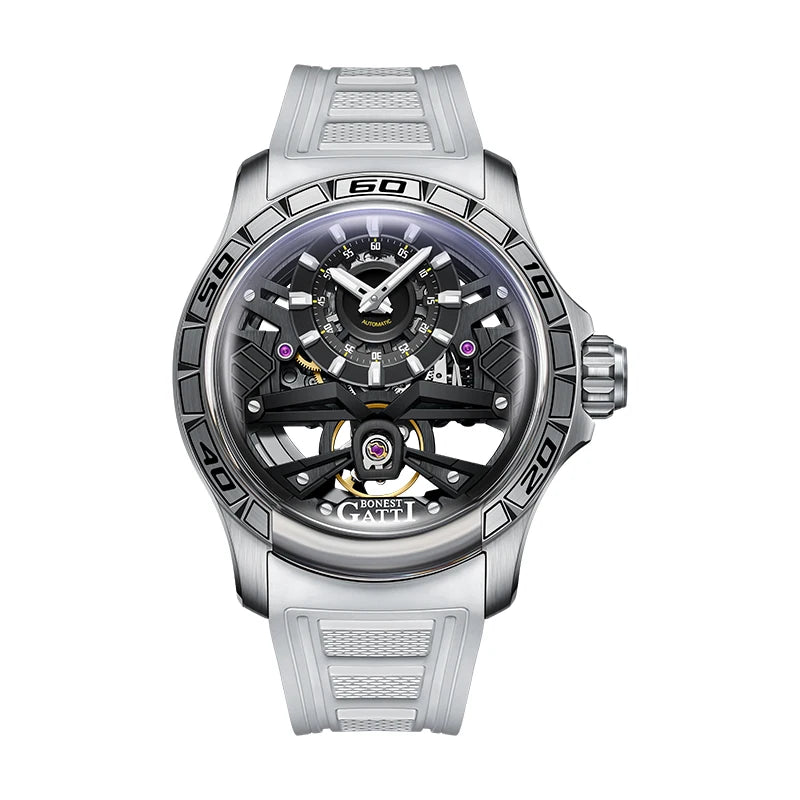 BONEST GATTI men's watch Valentine's Day gift for your boyfriend: Men's automatic skeleton watch Luminous watch