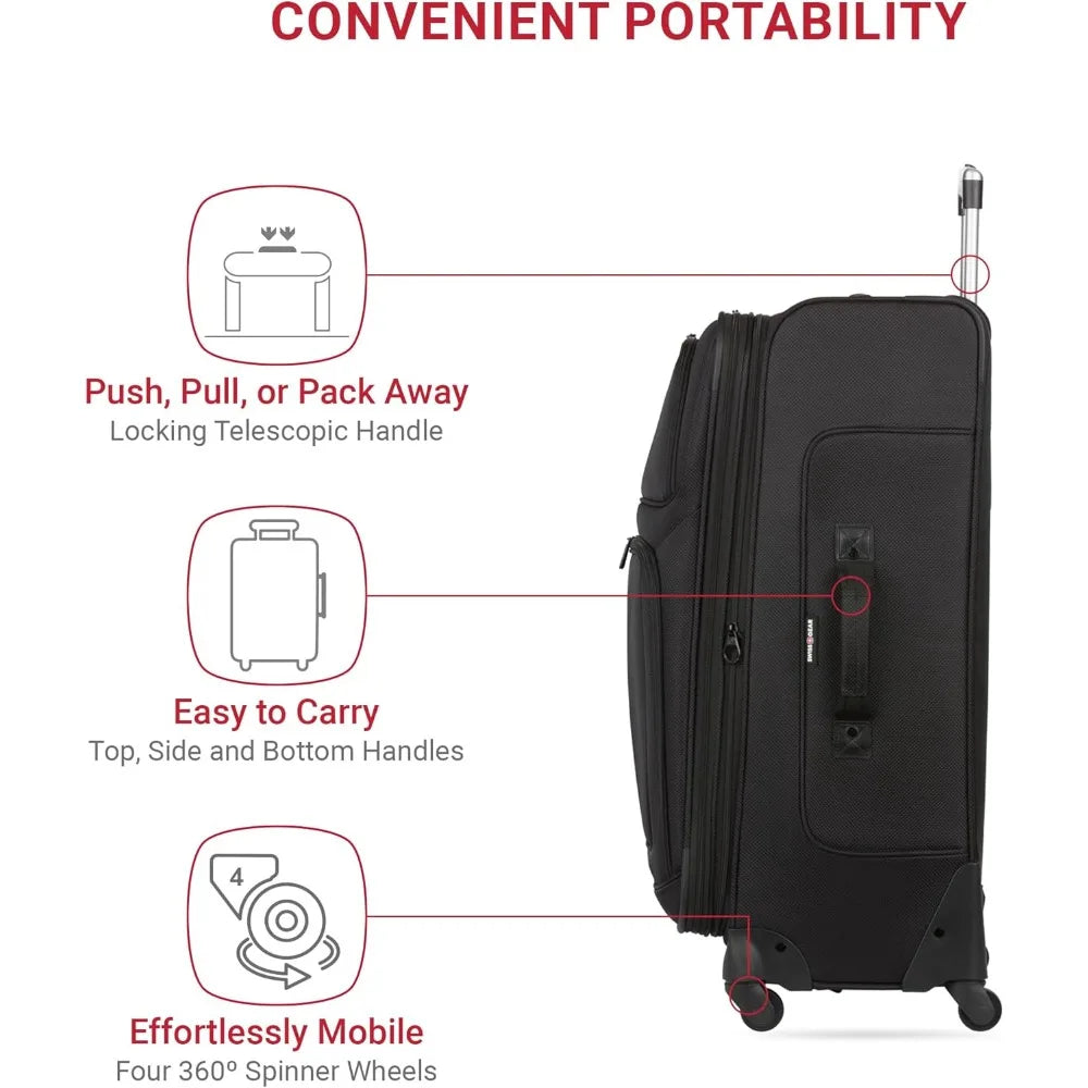 SwissGear Sion Expandable Softside Luggage, Black, Large Checked 29-Inch