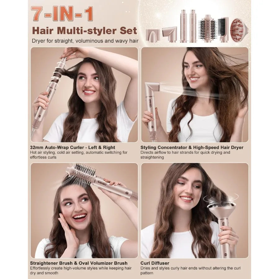 7 in 1 High-Speed Hair Styler Dryer Brush 110 000 RPM with Negative Ions for Frizz-Free Styling Fast Drying Curling Volumizing