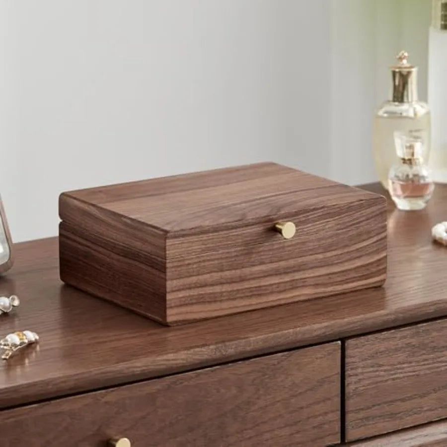 Black Walnut Wooden Jewelry Box for Women 2 Layer Jewelry Organizer with Removable Tray for Watches Rings Earrings Necklace Bra