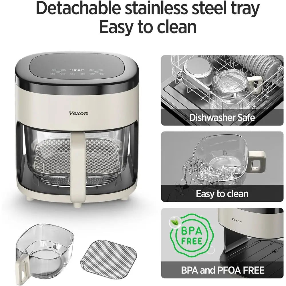 6-in-1 Glass Air Fryer, 4.5QT with Viewing Glass Pot, Roast, Reheat, Dehydrate, Air Crisp, 97% Less Oil, Digital Timer