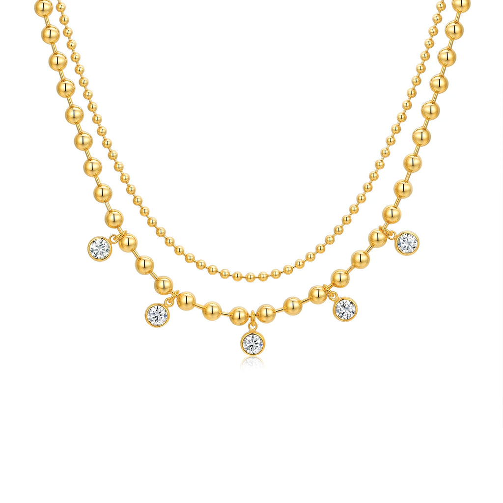 JIUZUAN Moissanite Earrings Layered Necklace 925 Silver 18K Gold Plated Beaded Jewelry Gift Comes with Certificate