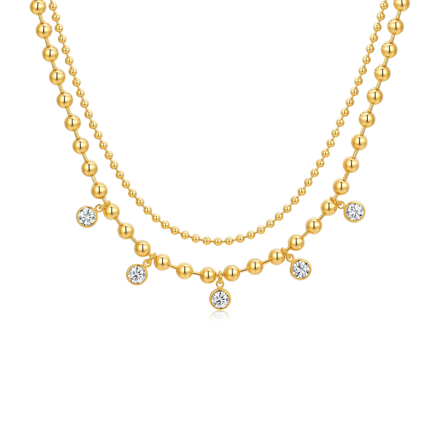 JIUZUAN Moissanite Earrings Layered Necklace 925 Silver 18K Gold Plated Beaded Jewelry Gift Comes with Certificate