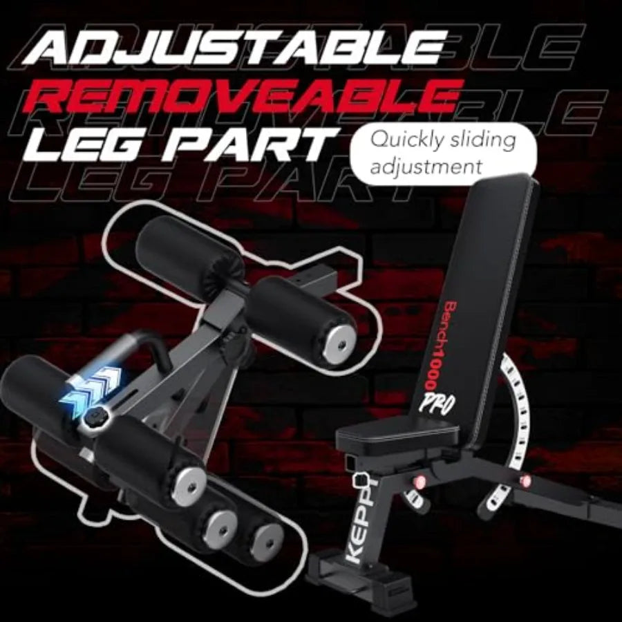 1200LB Weight Bench, Heavy Duty Bench1000 PRO Adjustable Workout Bench Press Set for Home Gym Strength Training, Removable Foot