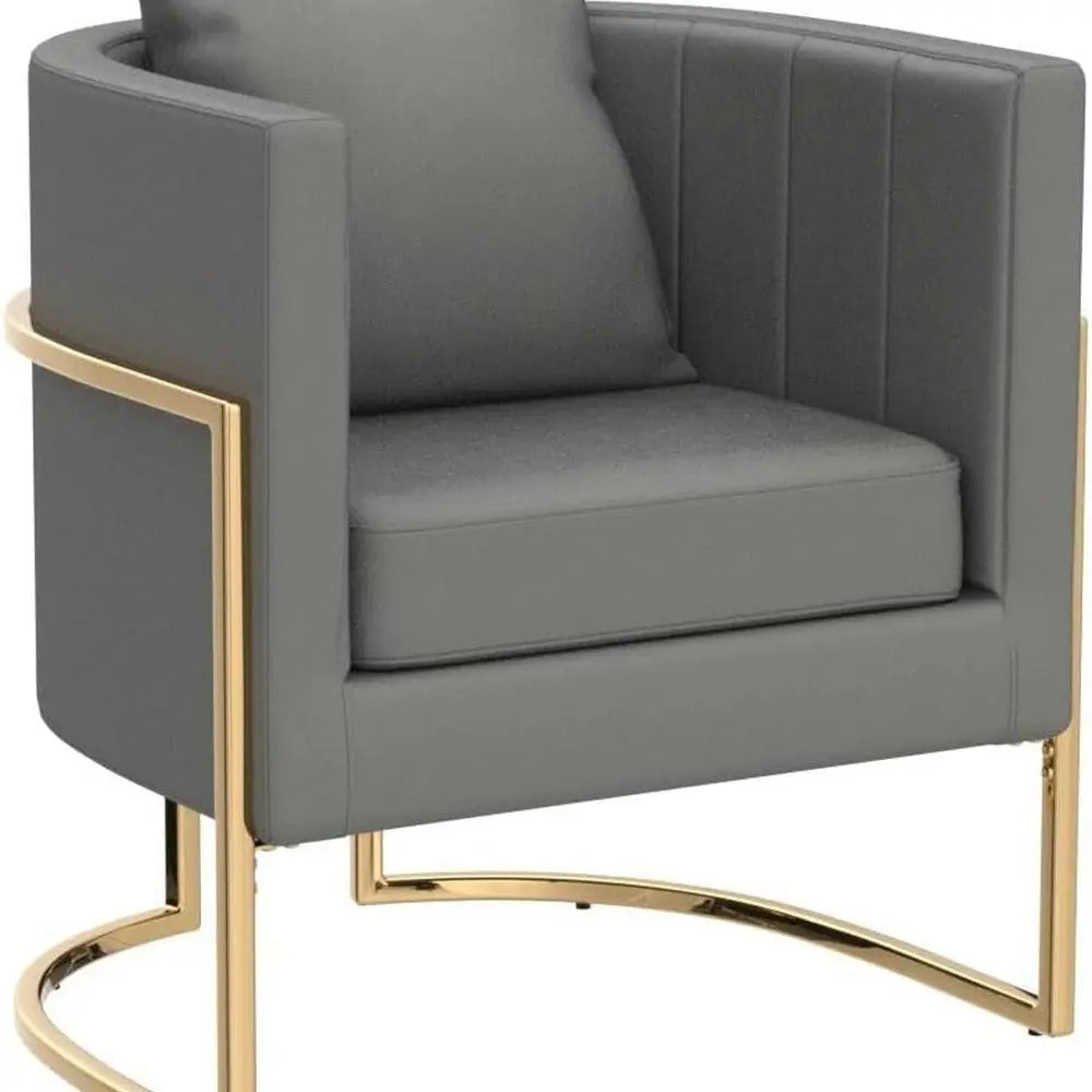 Mid-Century Modern Accent Chairs Set of 2, Grey Upholstered Barrel Armchairs with Gold Metal Legs for Living Room & Bedroom Comf