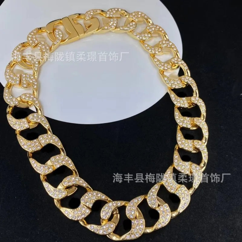 Ji Jia Necklace New Rhinestone Trendy Thick Chain Letter Hip Hop Personality Fashion Internet Celebrity Exaggerated High Version
