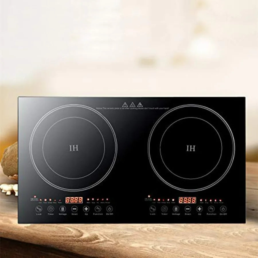 2400W Portable Induction Cooktop 2 Burner LCD Built-In Countertop Burners Electric Double Cooker 8 Gear Firepower Ceramic Cookt