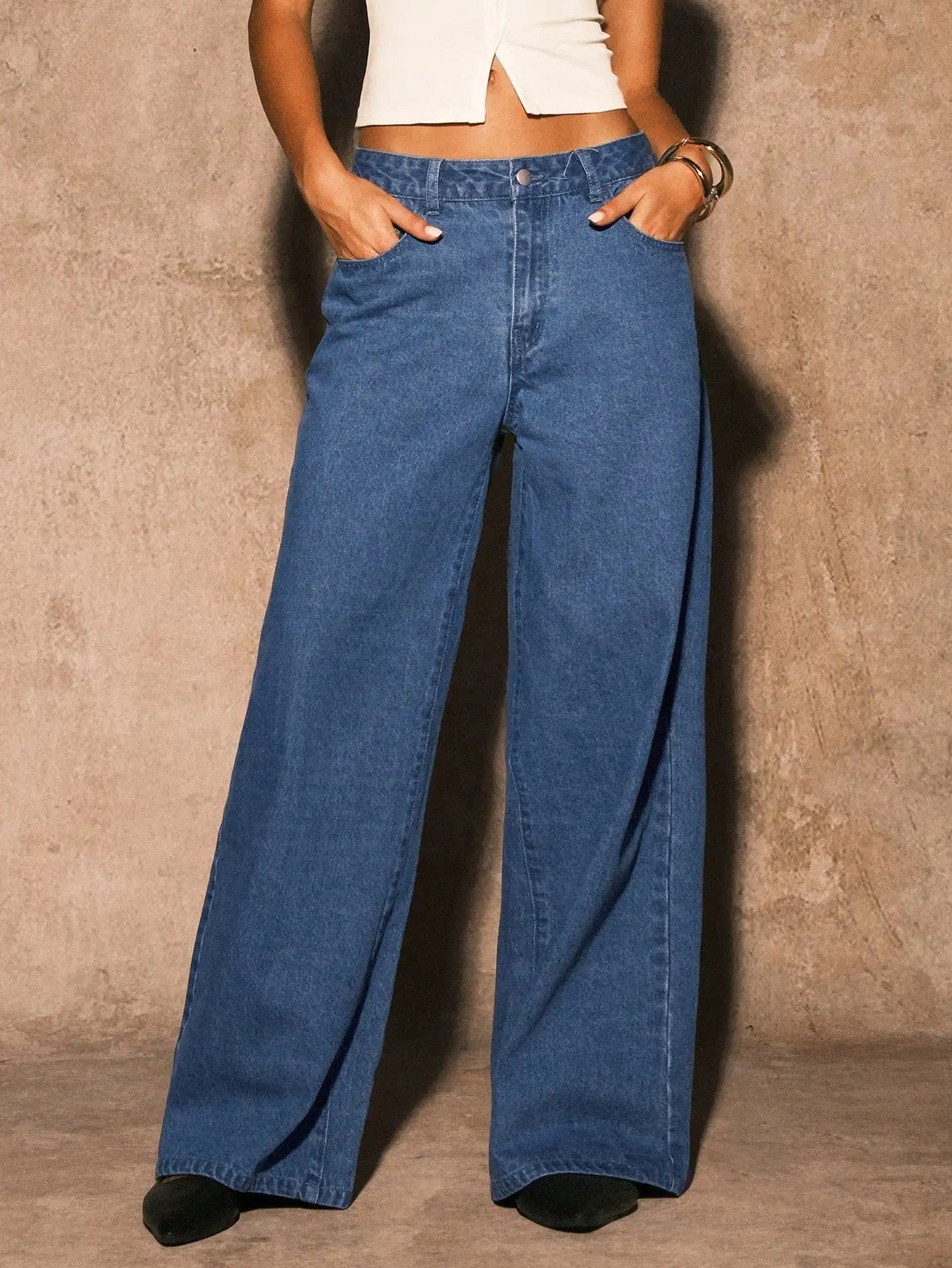 Women's High Waist Wide Leg Denim Jeans - Casual Y2K Style for Streetwear & Going Out