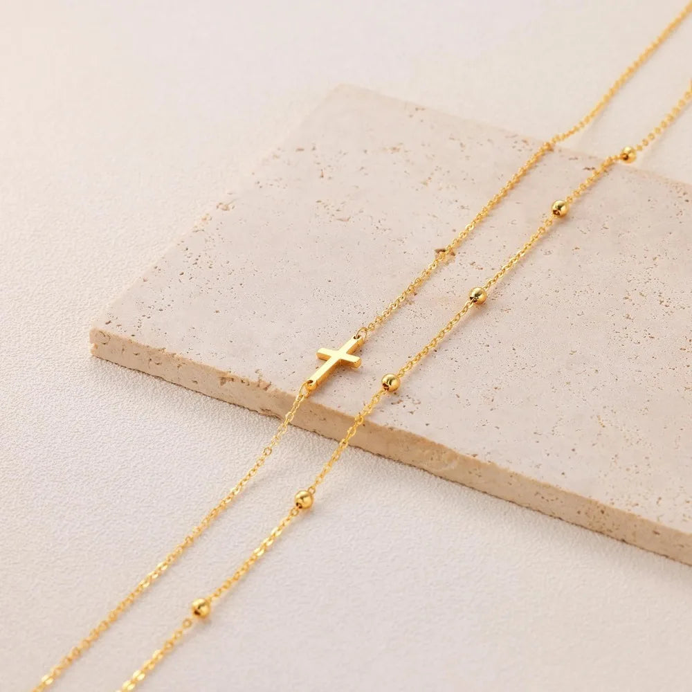 Cross Necklace for Women Dainty 14K Real Silver Gold Plated Layered Cross Pendant Necklace Stack Simple Trendy Cute Charm Choker