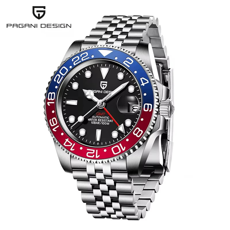 New PD-1662 PAGANI DESIGN GMT Automatic Wristwatch Stainless Steel 100M Waterproof Men Watch Top Brand 40mm Mechanical Watch Men