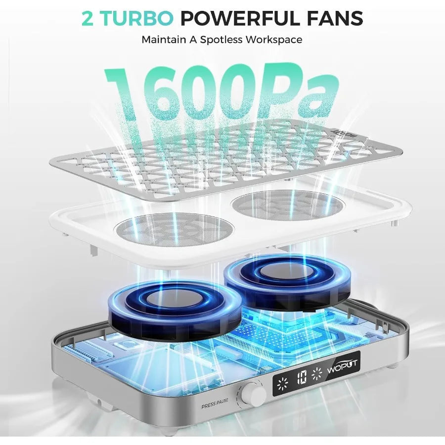 Professional Nail Dust Collector 1600PA Portable 10 Speeds Disposable Filter Papers 30 Pcs Matte White Modern Lightweight Nail