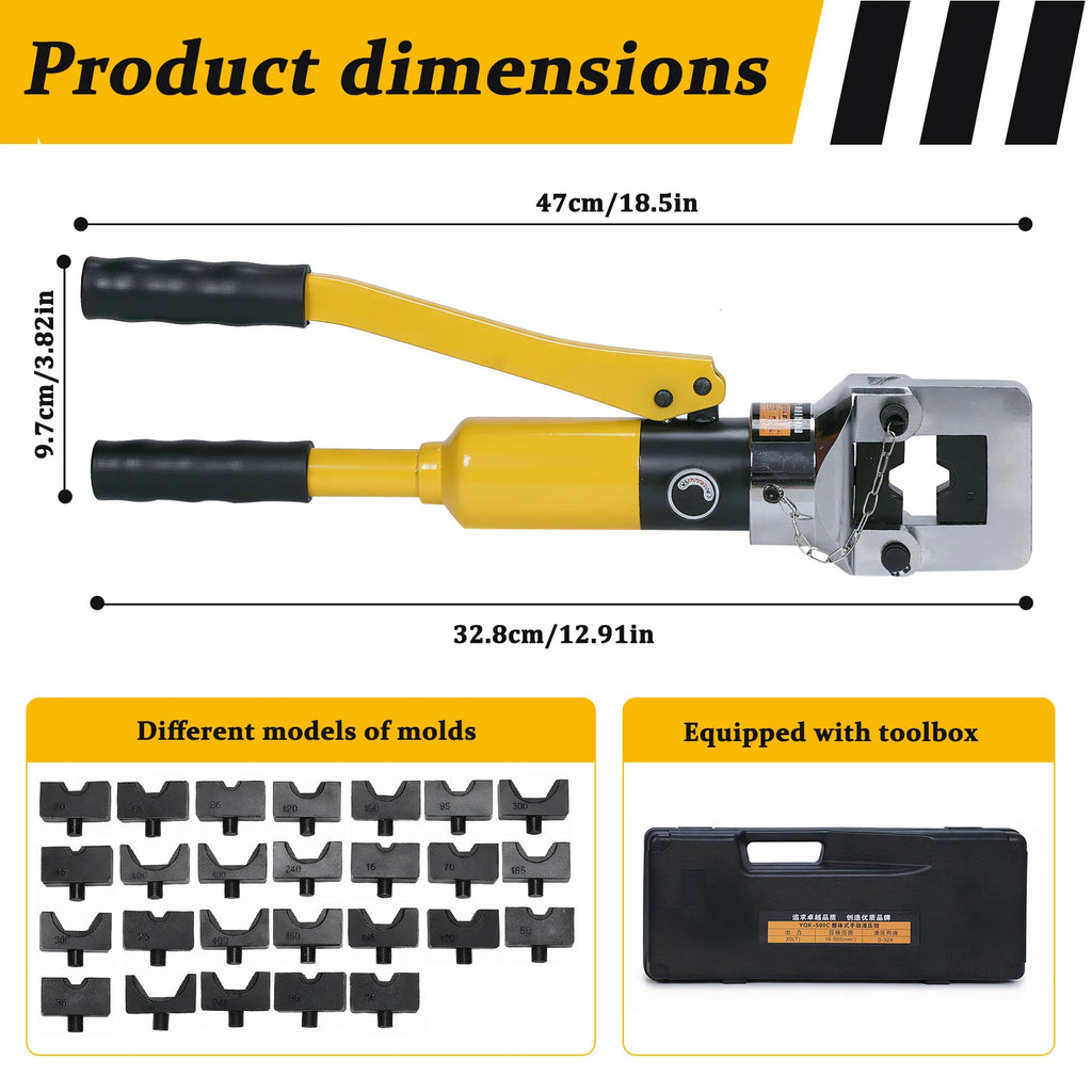 Convenient Cable Crimping Pliers with Toolbox Hand Operated Hydraulic Tool Thicken for Repair/Industrial/Electrical