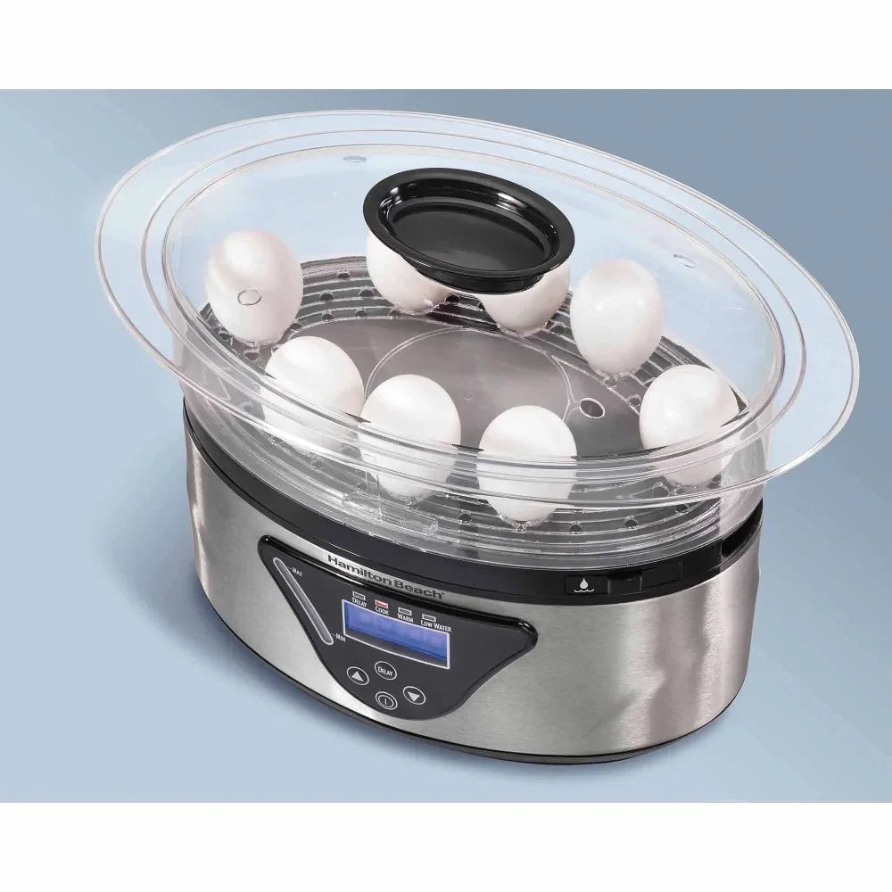 Food Steamer and Rice Cooker, Digital Programmable, 5.5 Quart Capacity, 2-Tier, Silver, 37530