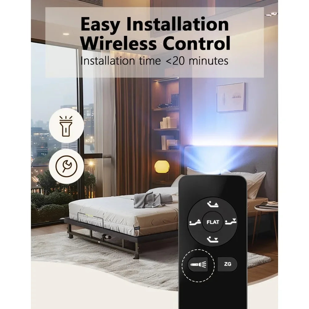 King Size Adjustable Bed Frame with Quiet Motor - Head & Foot Incline, Zero Gravity, Wireless Remote Control, Easy Customized