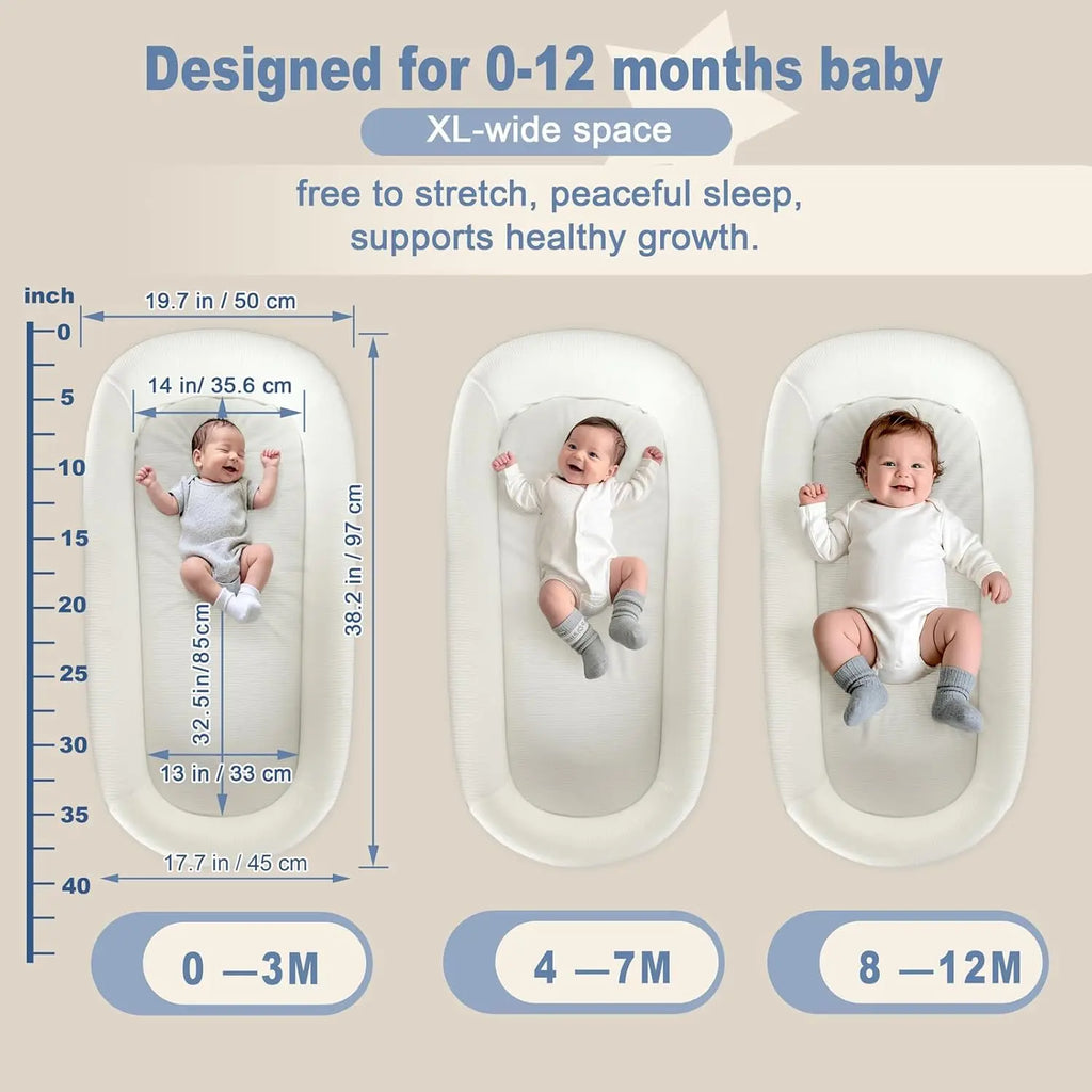 Large Portable Baby Lounger with Canopy & Mosquito Net, Lightweight Foldable Bassinet, Washable Cotton Cover, Blue