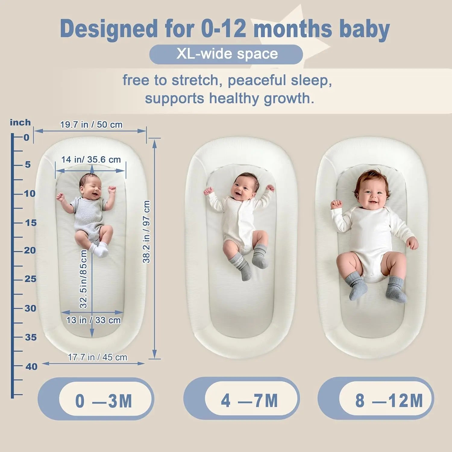 Large Portable Baby Lounger with Canopy & Mosquito Net, Lightweight Foldable Bassinet, Washable Cotton Cover, Blue