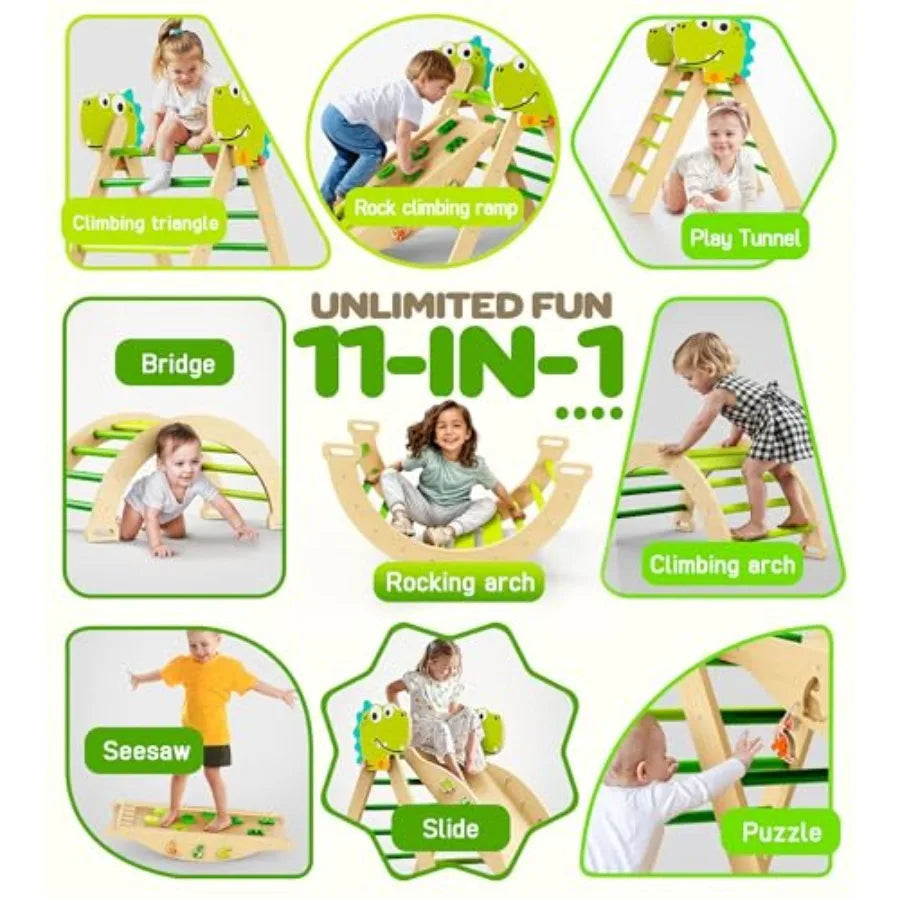 Philnas Pikler Triangle Set 11-in-1 Montessori Climbing Toy for Toddlers Foldable Wooden Indoor Jungle Gym Playground Climber f
