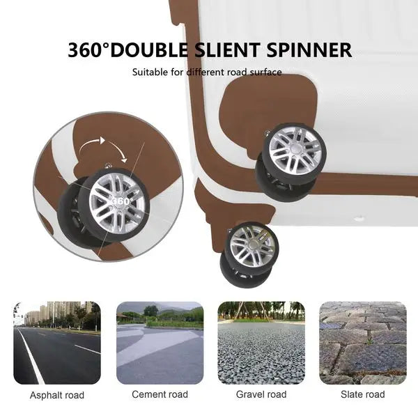 Brown 3-Piece ABS Luggage Set (20', 24', 28') with Spinner Wheels & TSA Lock