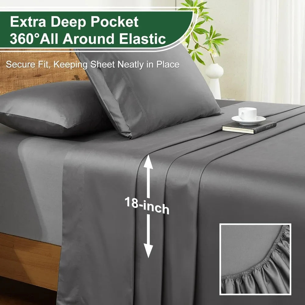 Ivellow 100% Egyptian Cotton Sheets King Size Set - 1200 Thread Count 6 PC 18 Deep Pocket King Size Bed Sheet Set，Durable Hotel