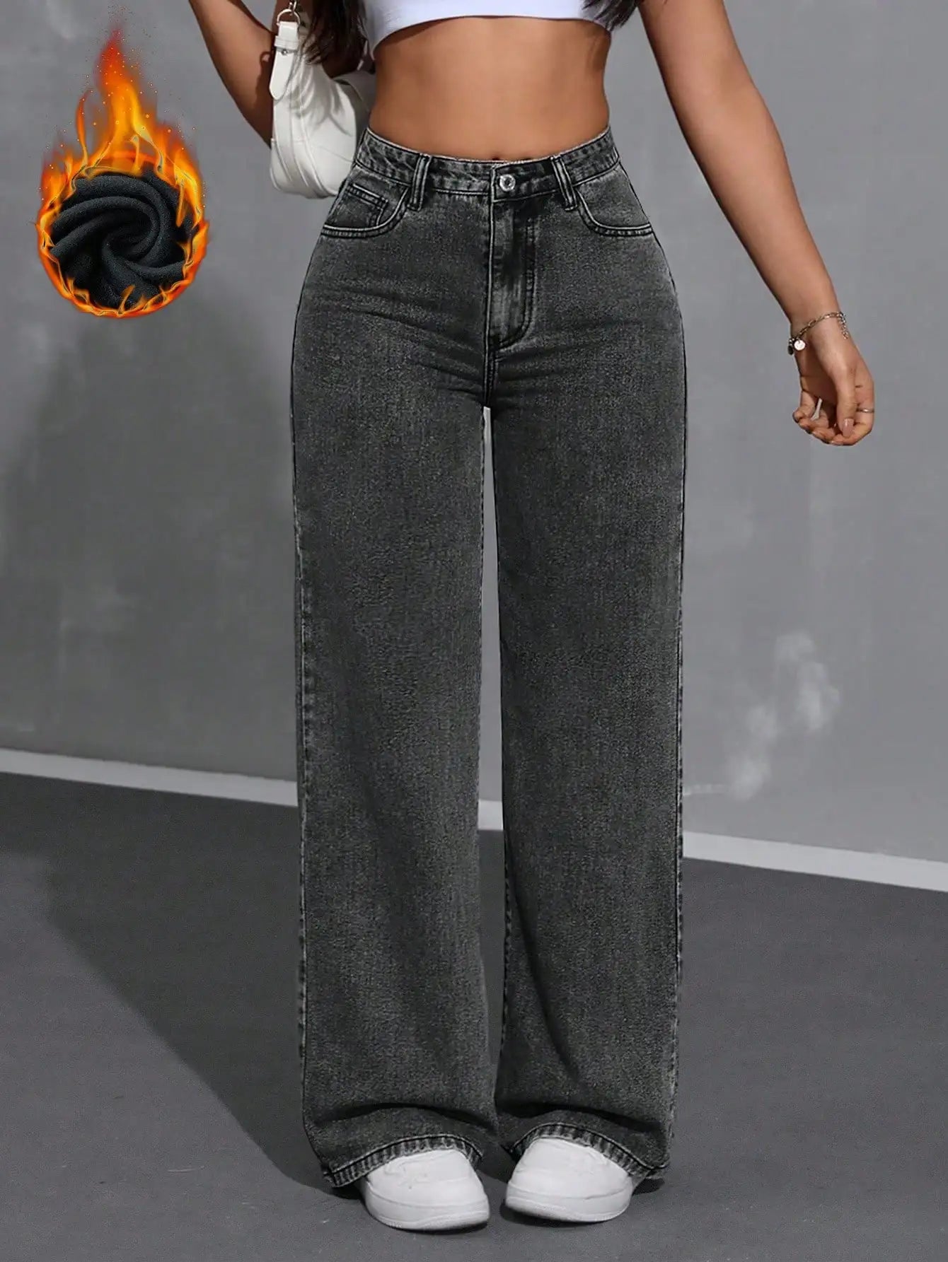 High Waist Wide Leg Black Denim Jeans for Women, Casual Streetwear Style
