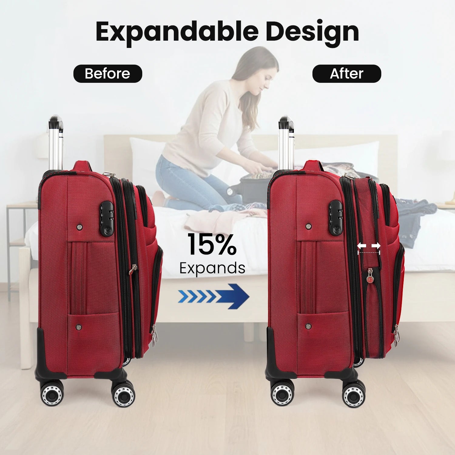Softside Luggage Expandable 3 Piece Set Suitcase 20in 26in 30in Upright Spinner Softshell Lightweight Luggage Travel Set