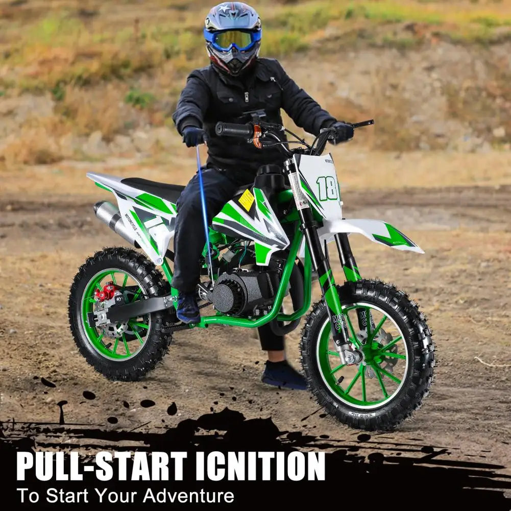 49cc 2-Stroke Kids Dirt Bike,Off Road Mini Motorcycle,Gas Power Motocross,Pocket Motorbike with Front Rear Disc Brakes (Green)