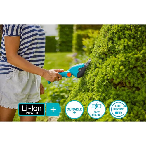 09887 Cordless Hedge Trimmer and Grass Shears Electric Garden Tools for Battery Trimming of Lawn Edges Shrubs and Bushes. Handh