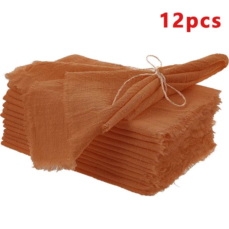 6/12pcs Vintage Rustic Napkins Retro Burr Soft and Absorbent Napkin Cloth Linen for Wedding Party Table Decorations 32x32cm