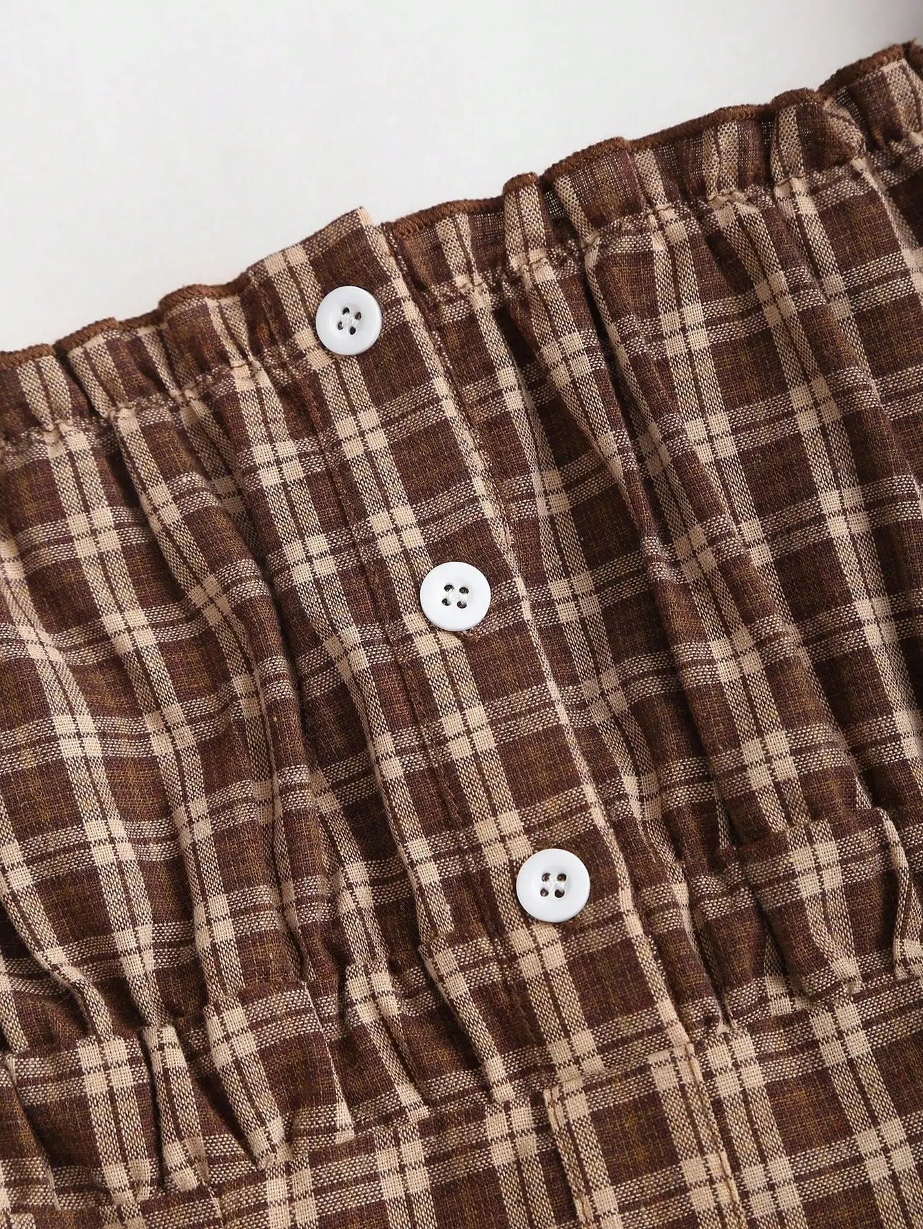 Plaid Off Shoulder Mini Dress with Button Front and Ruffle Sleeves for Women