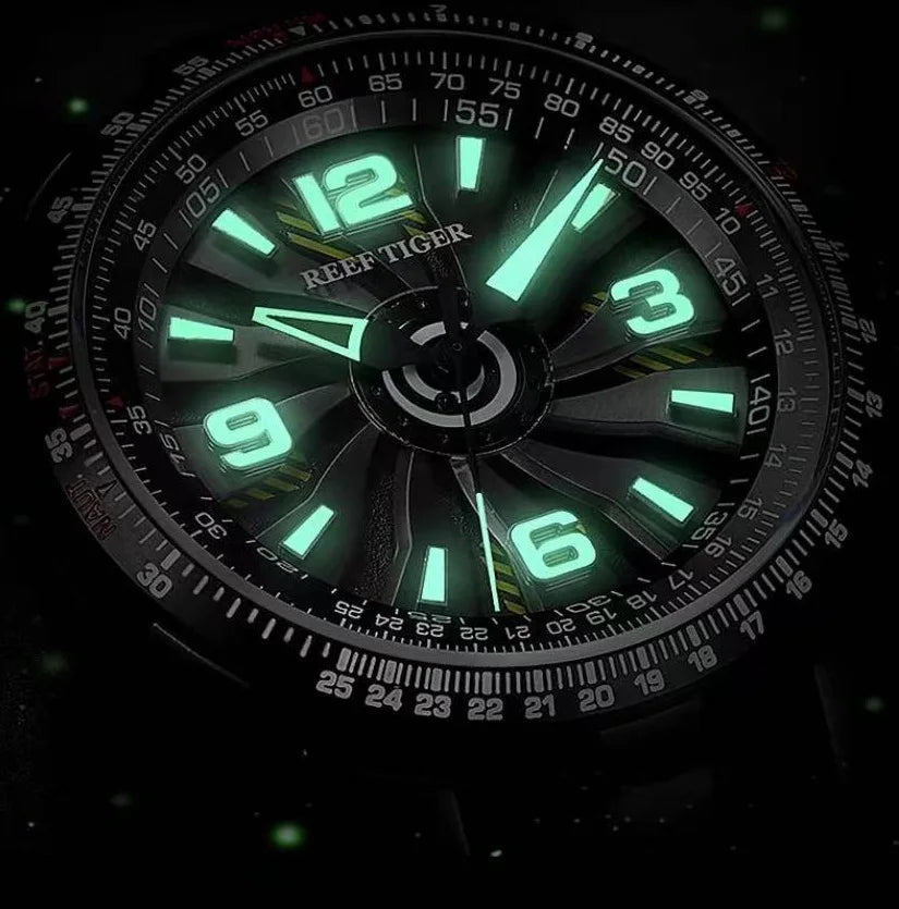 REEF TIGER men's automatic mechanical watch, a fashionable men's watch with a rotating dial and a novel design